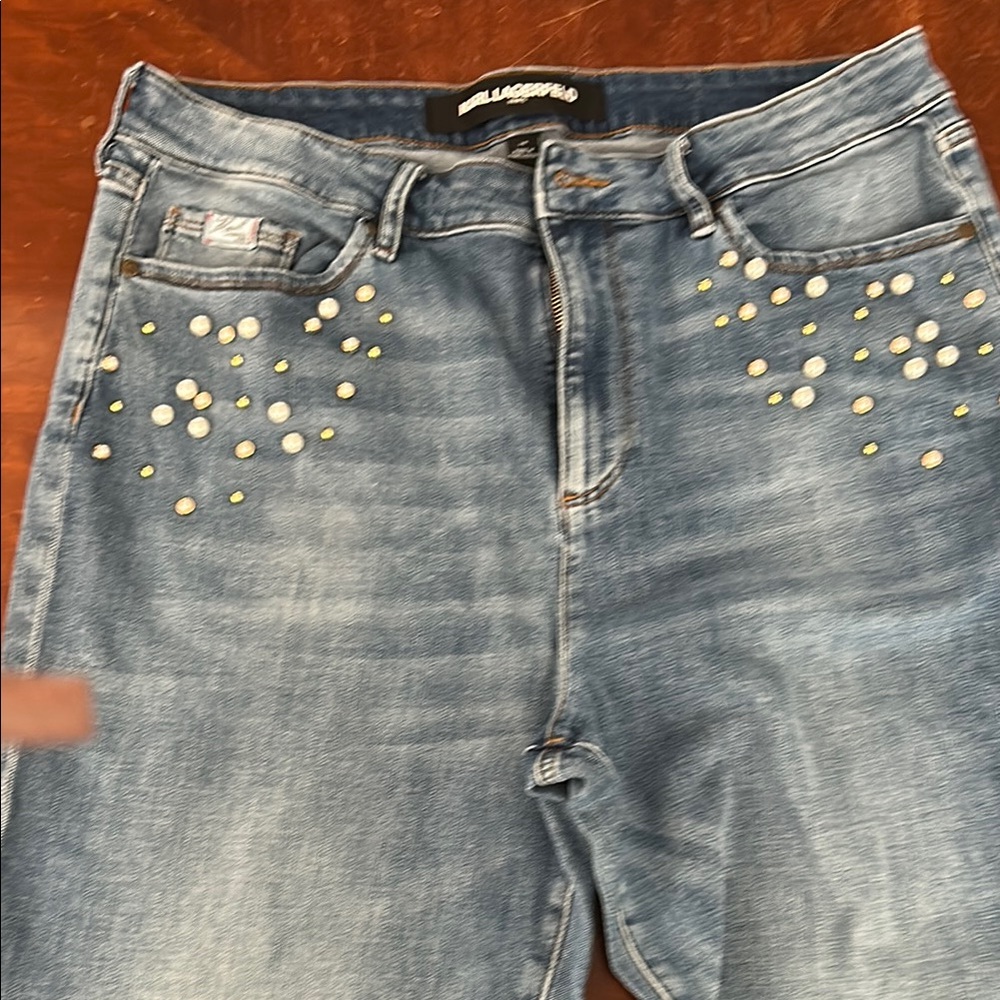 Karl Lagerfeld High Rise Blue Embellished Jeans